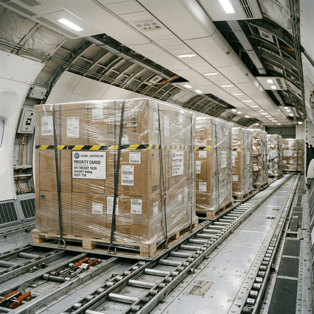 Inside freight fuselage