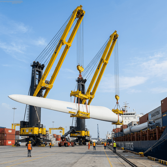 Cranes lifting turbine blade